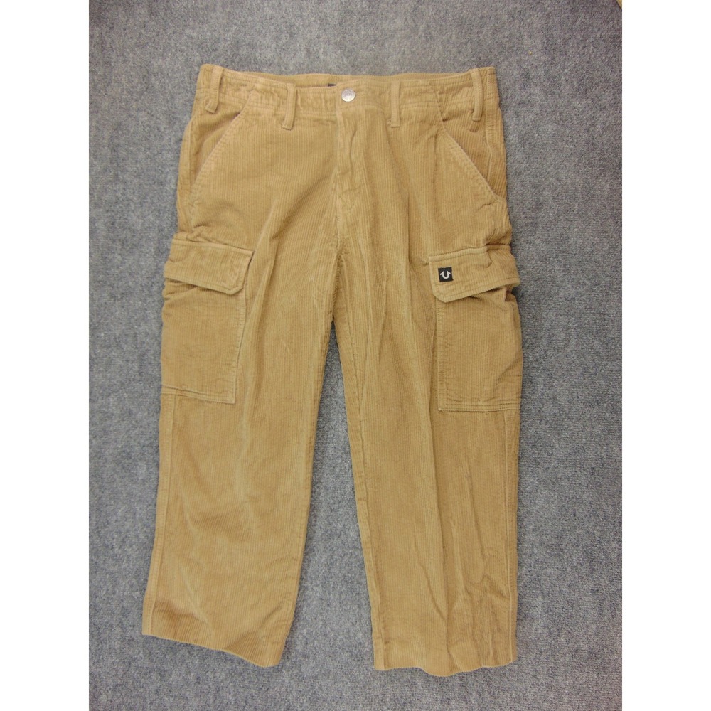 True Religion Cargo Pants Mens 31 Tan Solid Corduroy Y2K Streetwear Gorpcore